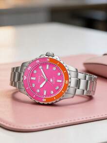 Fossil 女士不锈钢三针腕表，粉色，100米防水，型号 ES5351，适合日常佩戴 - 銀色 - 查看 2