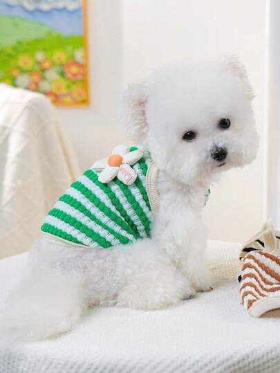 1 pieza Chaleco para mascotas, con estampado floral de primavera/verano, camisa sin mangas suave, transpirable y cómoda para gatos/perros