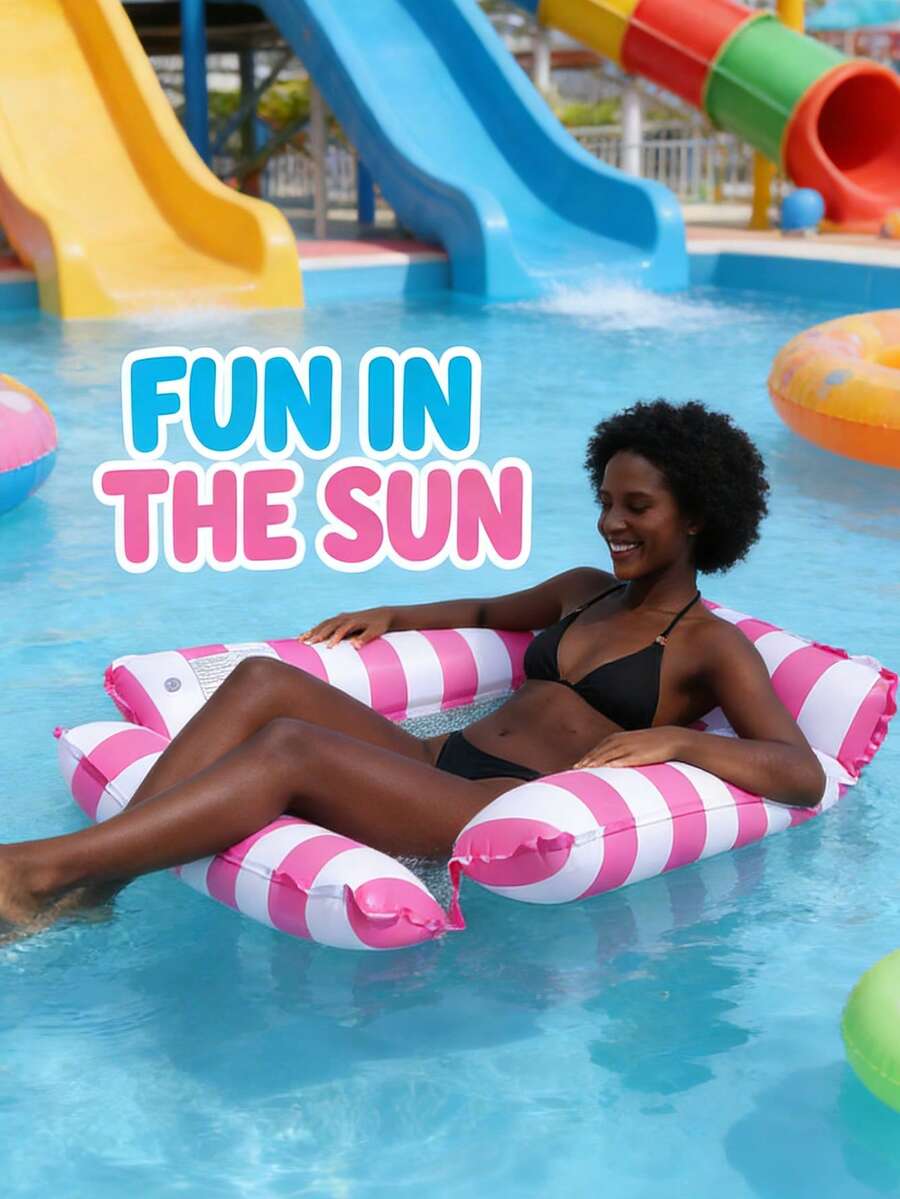 1pc Inflatable Water Hammock, Adult Summer Swimming Pool & Beach Floating Lounger, Perfect Summer Gift For Pool Party And Vacation - Multicolor - View 1