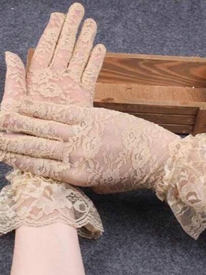 Women's Sunscreen Gloves, Thin Summer Style, Cute, Suitable For Driving And Cycling, Touch Screen Compatible, Lace, Breathable, Non-Slip, Suitable For Electric Scooters, Ice Silk, Solid Color, Printed, Polyester,Travel,Festival