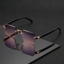 Old Money Style Rimless Diamond Fashion Glasses For Men And Women Couples, Gradient Tea Color, Beach Vacation Street Style, Face-Slimming, Summer Travel Vibe, Protection - Multicolor - View 5