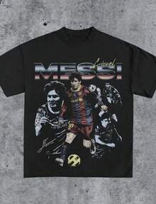 Local -66 Vintage 90s LionelM Graphic Tee _ F ..C Ba ..R .C . El .O ... Na Retro Soccer Shirt _ GOAT Football Vintage Tee - 黑色 - 查看 1