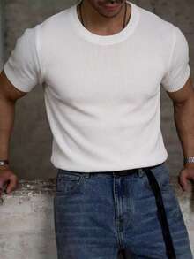 Men's Versatile Small Pineapple Pattern Short Sleeve Knit Top - White - View 4