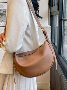 New Fashion Women's Solid Color Minimalist Shoulder Bag, PU Material, Suitable For Dates, Shopping, Versatile And Exquisite - Brown - View 11