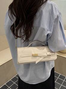 新款时尚翻盖链条单肩手提包，适合派对、郊游、度假、购物和日常使用，可装零钱、手机，也适合白领、大学生和上班族作为工作包，优雅女士包。 - 白色 - 查看 4