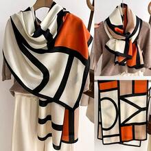 1/2 Piece Contrasting Letter Fashionable And Warm Scarf, Durable Fabric Neck Warmer, Autumn And Winter Medium-Thick Warm Neck Warmer, Fashionable Shawl For Air-Conditioned Rooms, Scarf Neck Warmer Shawl - Coral Orange - View 3