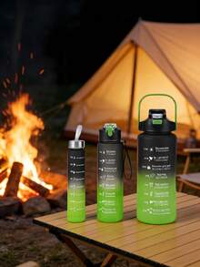 Fitness Time Scale Water Bottle, Large Capacity Gradient Color Sports Water Jug, Portable Bounce Lid Straw Cup - Black and Green Gradient - View 3