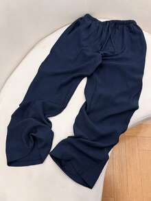 Women's Loose Drawstring Waist Wide Leg Pants, Lightweight Breathable Casual Trousers, Military Green, Summer Spring - Navy - View 2