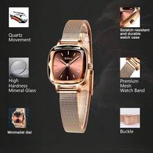 1 chiếc đồng hồ nữ thời trang chạy bằng pin, mặt nhỏ tối giản và dây đeo lưới sang trọng, quà tặng. - Cà phê nâu - Xem 5