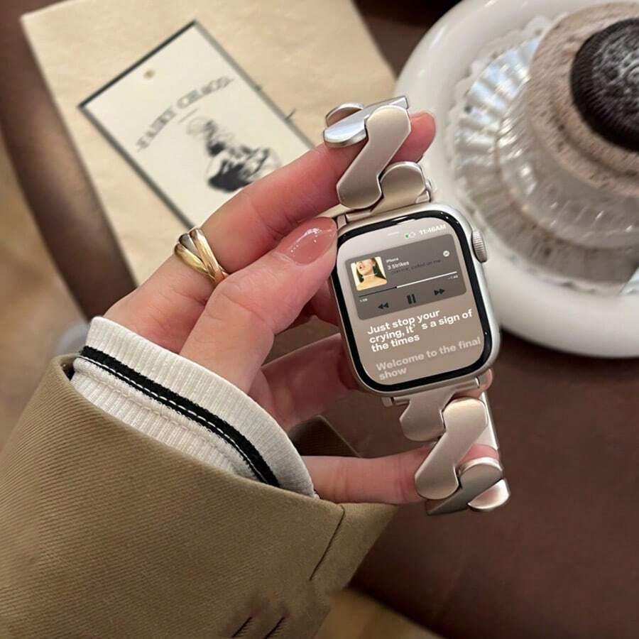 拉丝纹理表带，不锈钢表带，兼容 Series 1/2/3/4/5/6/7/8/9/10/SE/Ultra，适用于 38mm、40mm、41mm、42mm、44mm、45mm、49mm 表盘尺寸，小众精致，奢华高端，百搭时尚