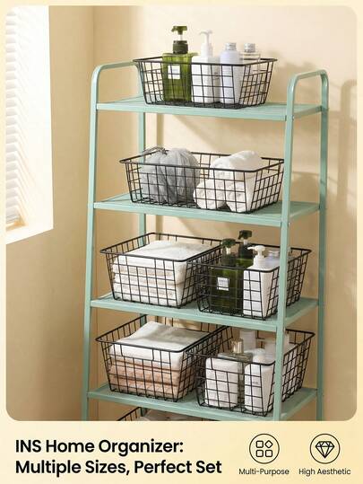 1 pieza Cestas de alambre para organizar la despensa del hogar, cestas de almacenamiento, contenedores de almacenamiento de metal negro