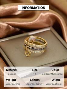 1pc Luxury 3-Layer Rhinestone Brooch Ring, 24K Gold Plated Copper Zirconia Multi-Circle Ring, Dual-Tone Stackable Design Women's Finger Ring, Versatile For Party And Daily Wear - Pin Style - View 2
