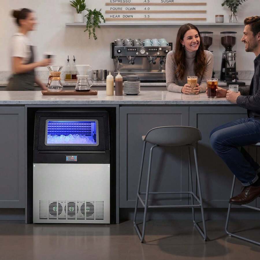 Commercial Ice Maker Machine, 440 Lbs/24h With 85 Lbs Storage Capacity, Built-In/Freestanding/Under Counter, Stainless Steel Ice Maker With LED Display & Self-Cleaning, For Home Bar Restaurant - 440 lbs/day Single water inlet - 查看 1