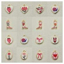 1 件甜美粉色系列 DIY 首饰吊坠，草莓/花朵/蜗牛/靴子/蝴蝶结/爱心珐琅元素，少女风百搭吊坠配件 - 印刷粉紅色 - 查看 4