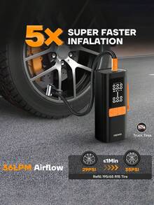 Bộ kích nổ ắc quy ô tô công suất cao, máy nén khí ô tô, bộ sạc đa năng 2 trong 1, tích hợp bơm lốp kỹ thuật số 150 PSI, đèn pin LED, thiết kế búa an toàn, cấu trúc chắc chắn, bao gồm nhiều đầu nối | Dụng cụ khẩn cấp cho xe | Màu cam nổi bật | Hộp đựng - Không dây - Xem 12