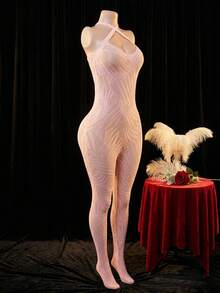 1 Bộ đồ lót gợi cảm dành cho nữ, áo liền thân lưới cổ chéo, áo liền thân ôm sát hở ngực họa tiết lá cây tinh tế, áo liền thân dệt kim nylon co giãn cao, đồ ngủ mềm mại gợi cảm, thích hợp làm quà tặng kỷ niệm, hẹn hò, tiệc riêng tư, trang phục lễ hội âm nhạc, tạo vẻ ngoài quyến rũ. - Hồng - Xem 2