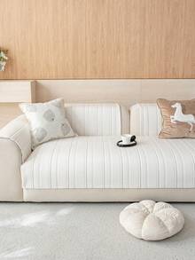 1 buah Sarung Sofa Tebal Warna Solid Motif Garis 3D, Bagian Belakang Anti Selip, Ramah Hewan Peliharaan, Tahan Lama, Tahan Noda, Lembut di Kulit, Dapat Dicuci dengan Mesin, Dekorasi Rumah Liburan, Cocok untuk Sandaran Tangan dan Sandaran Punggung Sofa 1/2/3/4 Dudukan - Krem - View 5