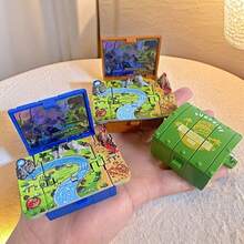 1pc Creative 3D Jurassic Dinosaur Folding Treasure Box Keychain - Random Color - 3D Press-Out Keychain - Cute Cartoon Surprise Box Toy - Student Backpack Small Pendant - Multicolor - View 6