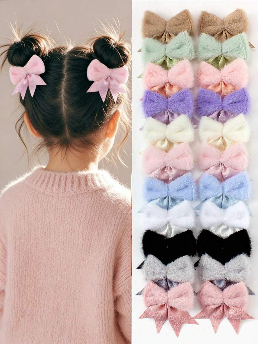 10 chiếc kẹp tóc nơ bông xù nhiều màu sắc ngẫu nhiên, kẹp tóc đuôi én có họa tiết, phụ kiện tóc lông mềm mại dễ thương cho bé gái, thích hợp cho sử dụng hàng ngày và dự tiệc. - Nhiều màu - Xem 1