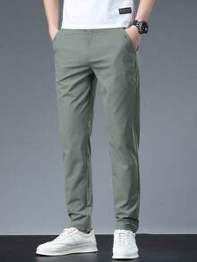 Men's Solid Color Casual Tapered Pants With Pockets - Màu xanh Ô liu - Xem 4