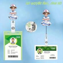 2D亚克力可爱护士证件套 - 可伸缩证件卷轴，耐用标签，适用于医学生和专业人士 | 工作场所身份识别的理想选择，趣味设计 | 坚固的PMMA材质，护士必备配件，2D平面 - M - 查看 4