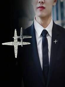 1件时尚商务男士西装衬衫星形金属胸针 - 銀色 - 查看 1