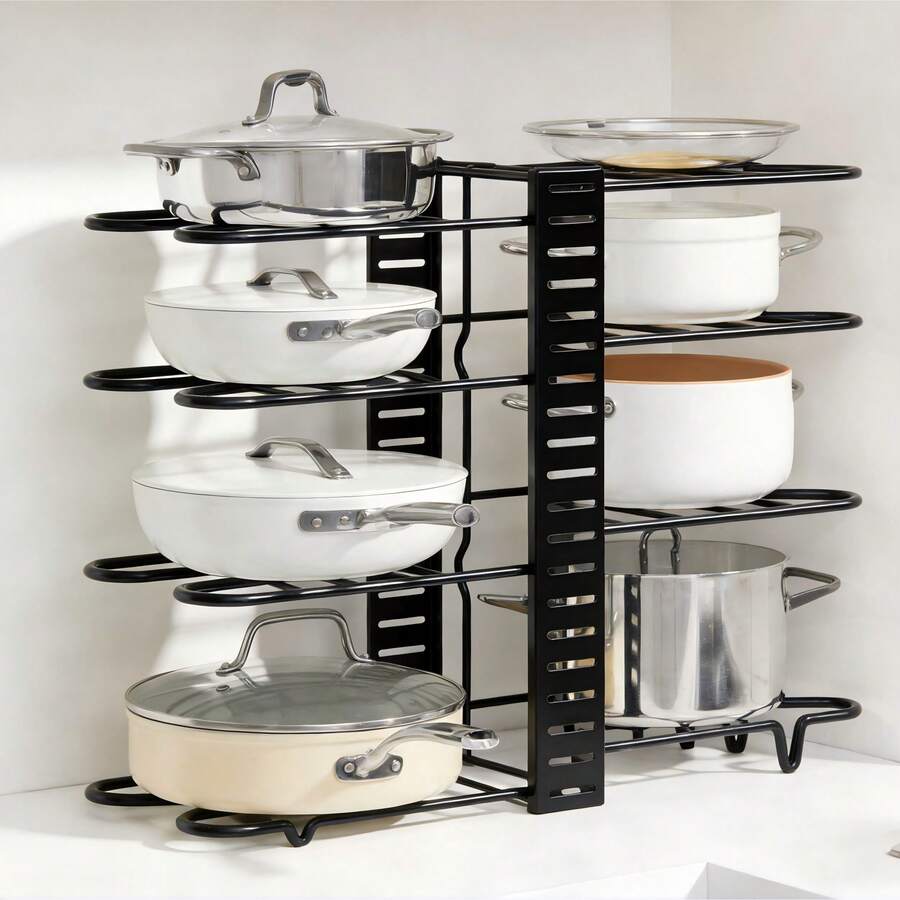 1 Giá để đồ dùng nhà bếp tiết kiệm không gian, có thể điều chỉnh, phù hợp với mặt bàn bếp và tủ bếp. Được thiết kế đặc biệt để đựng chảo rán, nồi hầm, chảo rán, nắp nồi và các dụng cụ nhà bếp khác. Cấu trúc kim loại chắc chắn giúp bạn sắp xếp không gian bếp bừa bộn và tối đa hóa không gian lưu trữ theo chiều dọc. - Nhiều màu - Xem 1