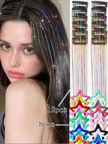 12 buc cleme de păr drepte medii, cadou de Crăciun pentru petrecere la modă, potrivite pentru fete cu păr blond, cleme de păr cu sclipici colorat, accesorii de păr strălucitoare pentru întâlniri de sărbători cu familia și prietenii - Aur - Vizualizare 12