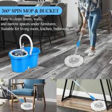 360° Rotating Spin Mop & Bucket With Wringer, Floor Cleaning System With Extended Long Handle, Equipped With Multiple Microfiber Mop Refills, Portable Household Cleaning Tool For Indoor Hard Floor Washing - 藍色的 - 查看 6
