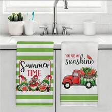 MEMNUN Conjunto de 2 panos de prato com estampa de caminhão de gnomos e melancia listrados em verde, com as frases "Summer Time" e "You Are My Sunshine", 40 x 60 cm (15,75 x 23,62 polegadas). Feitos em poliéster super macio, são ideais para decoração de casa, cozinha e banheiro, além de serem ótimos para presentear. - Multicolorido - Ver 10