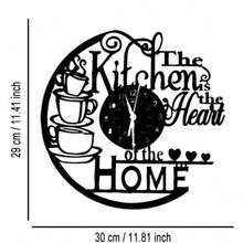 1pc "Kitchen Is The Heart Of The Home" Metal Flat Wall Clock Decor - Modern Farmhouse Kitchen Decoration With Stacked Coffee Cups And Teapot Shaped Hollow Static Hands, Suitable For Home, Cafe, Restaurant - Easy To Install Hardware Valentine's Day Decor - Black - View 10