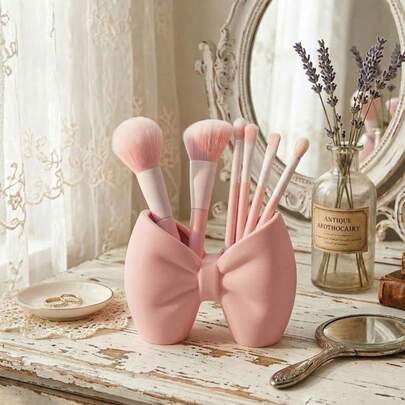 Bowknot Makeup Brush Holder, Cute Desktop Organizer Box For Pens, Toothbrushes, Bookmarks And Cosmetics, Decorative Vanity Storage Rack
