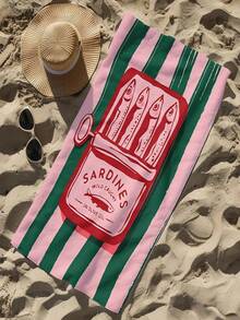 1 buah Handuk Pantai Cepat Kering Motif Sarden - Lembut, Menyerap, Ringan dengan Desain Kartun Kaleng Sarden yang Lucu - Sempurna untuk Berenang, Berselancar, Berkemah, dan Perlengkapan Perjalanan, Aksesori Berselancar - Beraneka warna - View 5