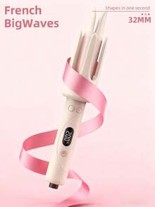 XBJ 32mm Automatic Curling Iron & One-Touch Rotating Curling Wand | Ceramic Barrel With 4 Temp Settings & Fast Heat | Create Salon Waves & Y2K Looks On All Hair Types | 360° Swivel Cord For Travel, Party & Daily Styling | Perfect Christmas Gift For Girlfriend & Wife (Plancha De Pelo For Women) - 美規A型插(110-127V) - 查看 13