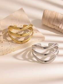 1件金色几何线条多层可调节手镯，不易褪色，适合夏季度假和日常佩戴 - SZ203 - 查看 2