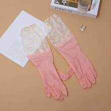 1 Pair Daisy Floral Pattern Jelly Color Household Gloves, Waterproof PVC Dishwashing And Laundry Gloves, Kitchen Cleaning Tool, Household Cleaning Supplies, Indoor Decor, Can Prevent Oil, Garbage, Detergent, Suitable For Kitchen, Travel, Restaurant, Mother's Day Family Gathering, Home Gifts - Multicolor - View 12