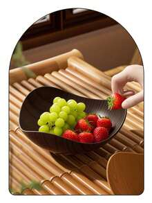 Plastic Fruit Plate, Geometric Shaped Wood Grain Fruit Plate For Living Room, Home Use Snack Dry Fruit Display, Vintage Tea Art Dessert Tray - Brown - View 10