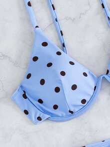 Bộ bikini nữ mới màu trơn buộc dây bên hông có gọng nâng đỡ, đồ bơi hai mảnh gợi cảm, dây điều chỉnh được, đồ đi biển cho kỳ nghỉ mùa hè - Màu xanh lam - Xem 5