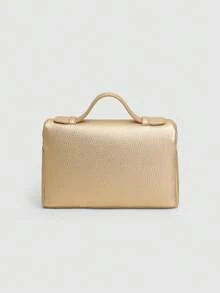 Dedoo 1 Set Women's Solid Color Litchi Grain PU Square Crossbody Bag & Wallet, Fashionable Cream Yellow - Gold - View 10