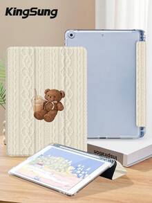 Kingsung 熊與針織圖案平板保護殼，相容 iPad 9.7/10.2/10.5/10.9/12.9/Pro 11、第10代、Galaxy Tab S6 Lite 10.4 吋、Kindle Paperwhite 第12代 2024、Kindle 第11代 2022、Clara Colour，柔軟防摔，智慧支架/自動喚醒/睡眠 - 彩色 - 查看 4