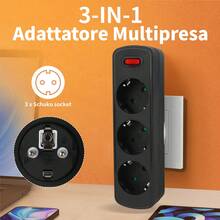 Bộ chuyển đổi ổ cắm điện EU 3 trong 1, bộ chia ổ cắm Schuko ba đầu có công tắc nguồn, bộ mở rộng nhiều ổ cắm di động, bộ chuyển đổi được chứng nhận CE. - Phích cắm loại EU E (220-240V) - Xem 1