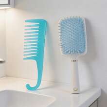 2pcs Cream Blue & Mint Green Hair Brush Set, Includes Cushion Brush, Wide-Tooth Comb, Anti- Brush, Scalp Massage Brush, Anti-Static Hair Brush, Pastel Color Comb, Cute Aesthetic Hair Brush, Portable Brush, Hook Handle Brush, Suitable For Women & Girls, Suitable For All Hair Types Beauty Home Bedroom Decor Travel Accessories Hair Styling Kit Hair Tool Kit - Airbag Massage Comb - View 6
