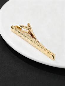 Men's Luxury Golden Tone Geometric Textured Tie Clip, Minimalist Business Necktie Fastener, Elegant Suit Accessory For Formal Occasions - Yellow Gold - View 2