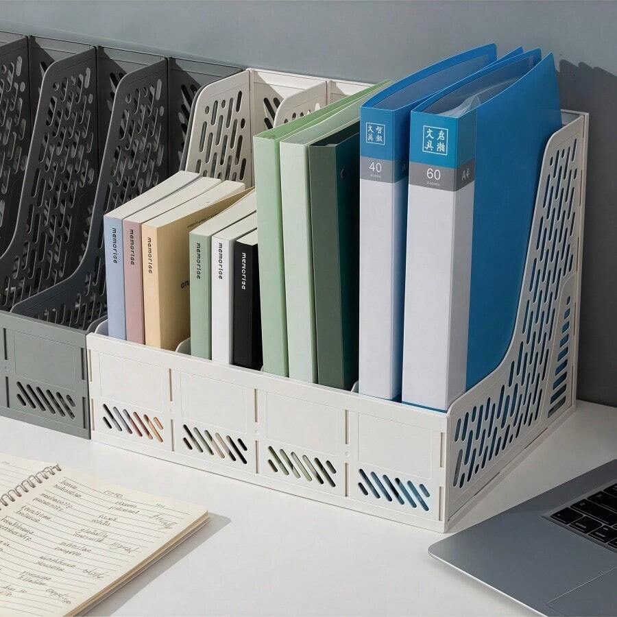4-Tier File Organizer Rack, Thickened Document Holder Tray, Office Supplies Storage Shelf, Student Desk Top Book Stand - Multicolor - View 1
