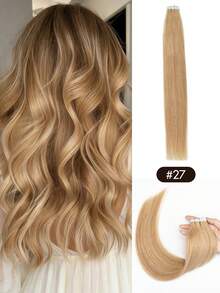 20 piezas Extensiones de cabello humano con cinta adhesiva de 12-24 pulgadas, extensiones de cabello con cinta adhesiva invisible y sin costuras, extensiones de cabello con cinta adhesiva de doble cara, extensiones de cabello humano con cinta adhesiva, extensiones de cabello de Navidad - Multicolor - Ver 18