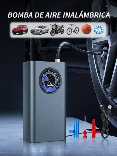 Compresor de aire portátil inalámbrico de 150 PSI,Inflador de neumáticos portátil para coche,carga USB, herramientas de reparación de coches, motocicletas y bicicletas, incluyendo adaptador de conversión, inflación rápida, diseño ligero,para automóvil/motocicleta/bicicleta/baloncesto, accesorio/regalo esencial para automóvil.