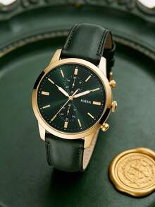Fossil 男式石英皮革三针手表不锈钢表壳/防刮玻璃 FS5437/FS5599 - 綠色 - 查看 2