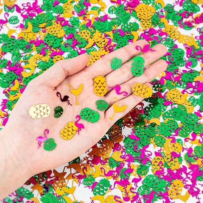 1 Gói 15g Giấy vụn trang trí bàn tiệc mùa hè, hình ly cocktail Hawaii, cây cọ, chim hồng hạc, dứa, giấy vụn trang trí tiệc.