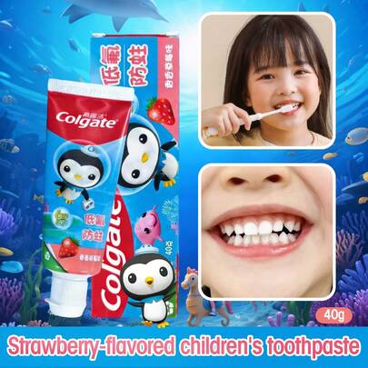 colgate 高露洁草莓味儿童牙膏，甜美果香，易起泡，低氟配方，防蛀保护，强健牙齿，清新口气，低氟防蛀护理，强健儿童牙釉质，保护乳牙和恒牙，保护牙齿表面免受损伤
