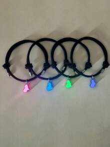 ATLVXJL 4pcs Glow-In-The-Dark Lucky Four-Leaf Clover Bracelets, Suitable For Best Friends, Sisters, Brothers, Couples, Express Love In The Dark, Black Woven Bracelets, Summer Holiday Gifts For Women, Lovers, Friends, Valentine's Day, Mom, Mother's Day Gifts - Multicolor - View 3